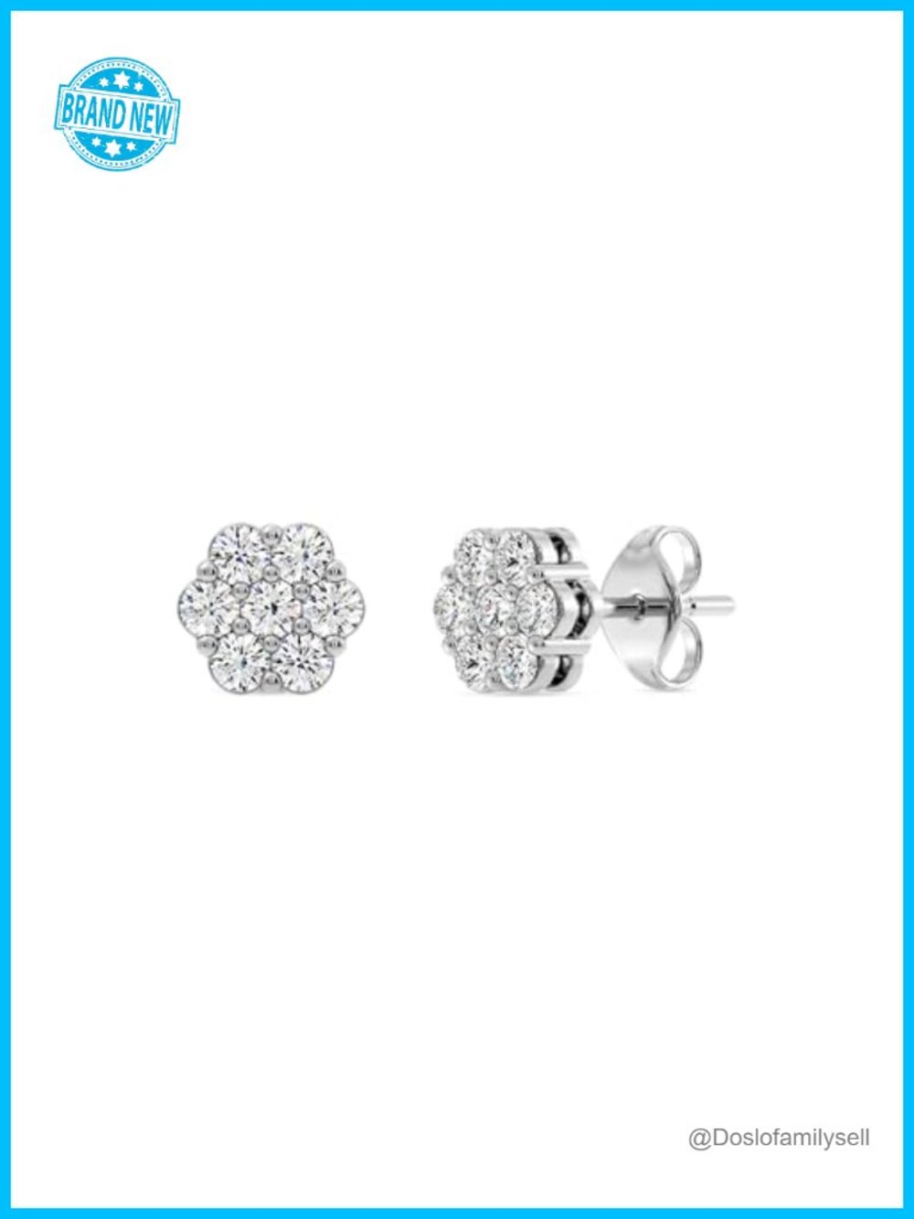 Lab-Grown Diamond Flower Earrings 925 Sterling Silver 14KT Yellow Gold Plated